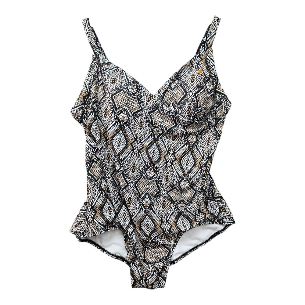 Catalina Suddenly Slim Swimsuit 3X 22W-24W Leopard Wrap One Piece Tummy - Picture 2 of 11